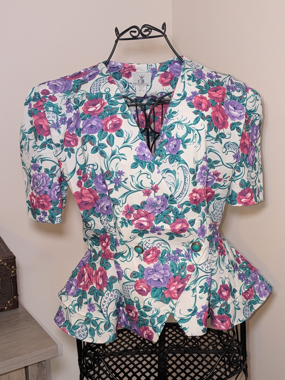 Vintage CB New York Floral Peplum Blouse Size 10